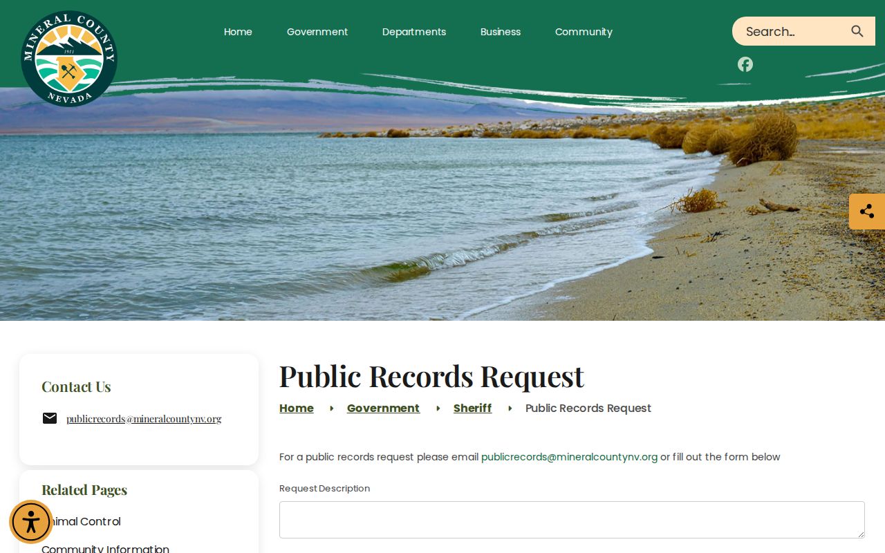 Empty Mineral County Sheriff public records request form