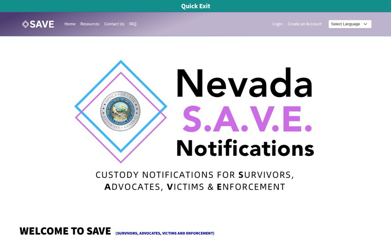 Nevada SAVE Mineral County custody search screen