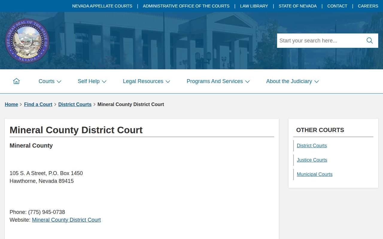 Official Mineral County District Court contact listing